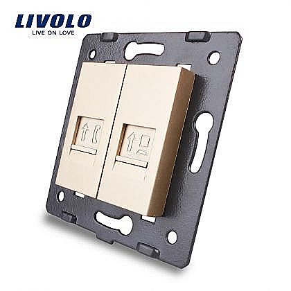 Modul Priză dublă reţea calculator + telefon, RJ45+RJ11 auriu [1]