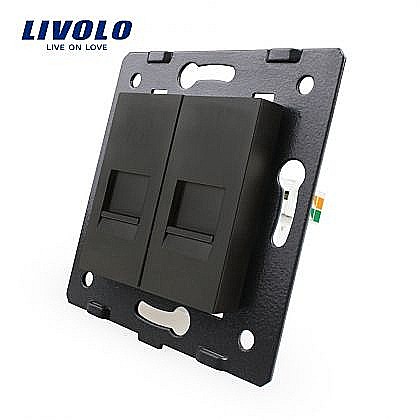 Modul Priză dublă reţea calculator + telefon, RJ45+RJ11 negru [1]