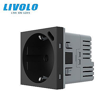 Modul priza simpla Schuko + slot USB Tip-C, Standard German 2M negru [1]