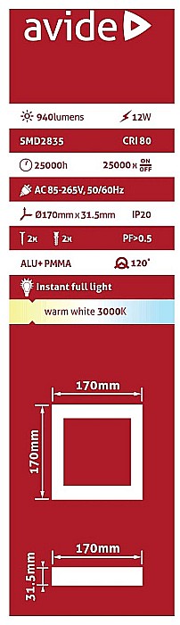 Panel LED ALU 12W 145x145 3000K [2]