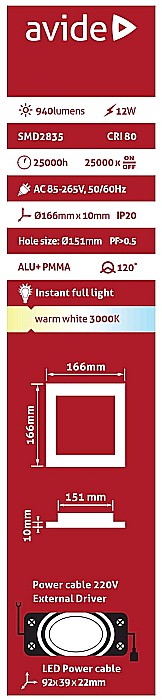 Panel LED ALU 12W 166x166 lumina calda [2]