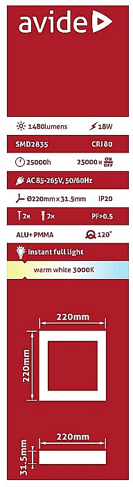Panel LED ALU 18W 220x220 3000K [2]