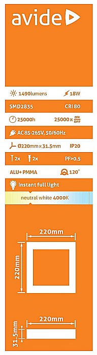 Panel LED ALU 18W 220x220 4000K [2]
