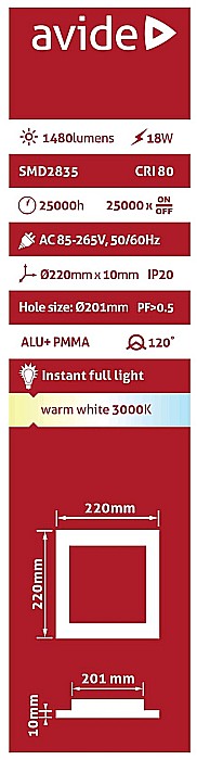 Panel LED ALU 18W 220x220 lumina calda [2]