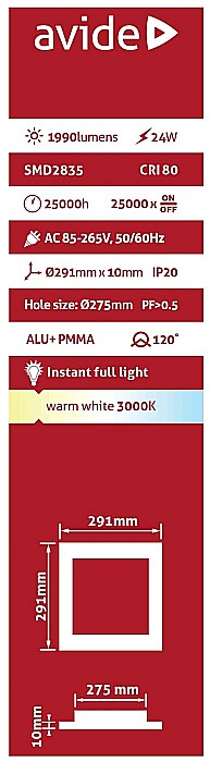 Panel LED ALU 24W 291x291 lumina calda [2]