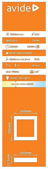 Panel LED ALU 24W 300x300 4000K [2]