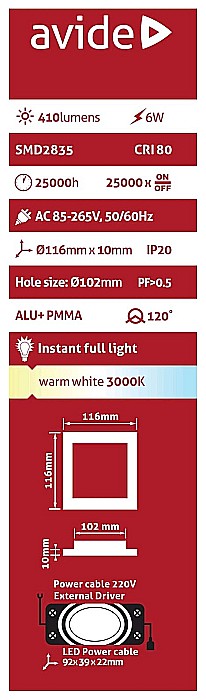Panel LED ALU 6W 116x116 lumina calda [2]