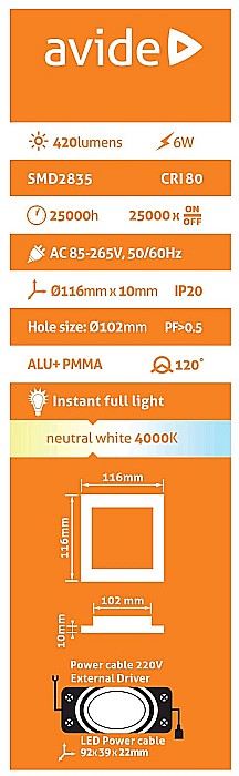Panel LED ALU 6W 116x116 lumina neutra [2]