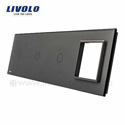 Panou intrerupator 3 x simplu + priza simpla gri [1]