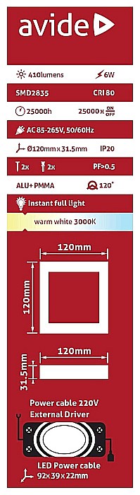Plafoniera LED ALU 6W 120x120 3000K [2]