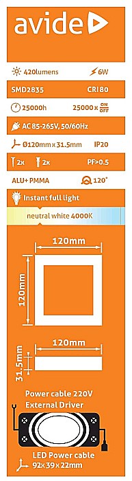Plafoniera LED ALU 6W 120x120 4000K [2]