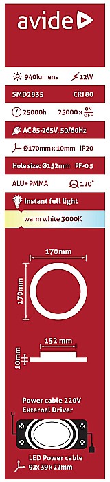 Plafoniera LED Panel ALU 12W Ø170 3000K [8]