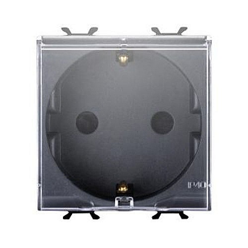 Priza cu capac DE 16A 2P+T 2 module CH/Negru Satin [1]