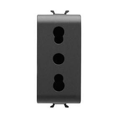 Priza cu Protectie Copii IT 250V 16A 2P+T bivalenta 1 modul CH/Negru Satin [1]