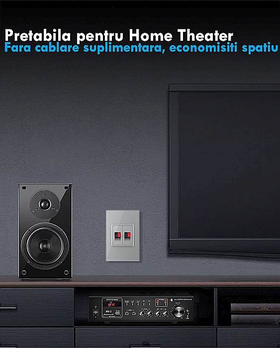 Priza dubla cabluri audio, 2x1M, cu rama sticla alb [14]
