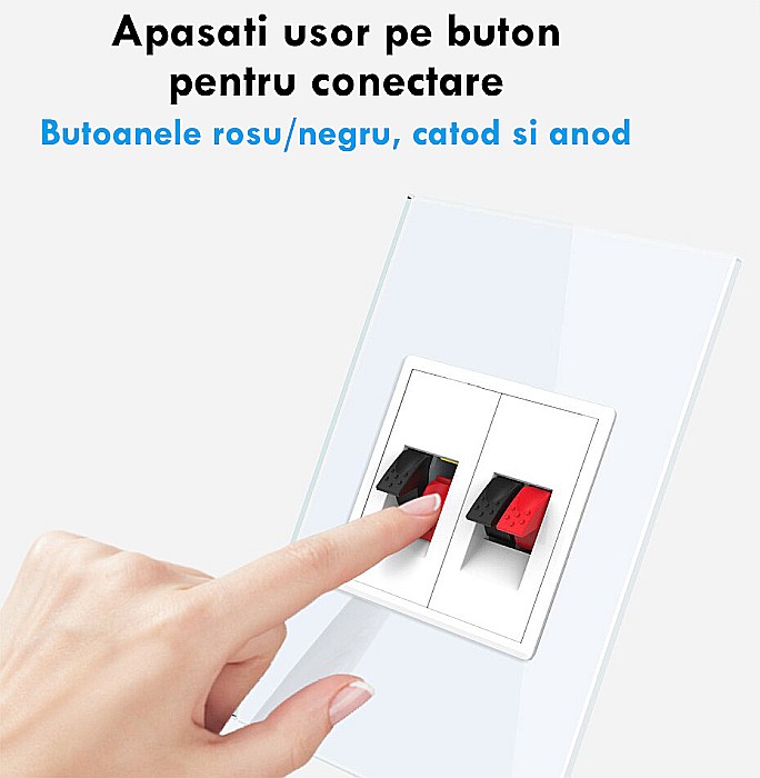 Priza dubla cabluri audio, 2x1M, cu rama sticla alb [9]