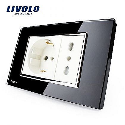 Priza dubla Schuko + standard italian negru [1]