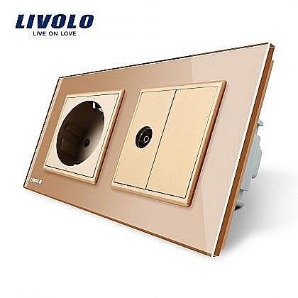 Priză dublă Schuko + Tv auriu [1]