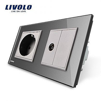 Priză dublă Schuko + Tv gri [1]