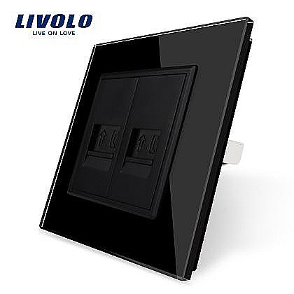 Priză dublă telefon, 2xRJ11 negru [1]