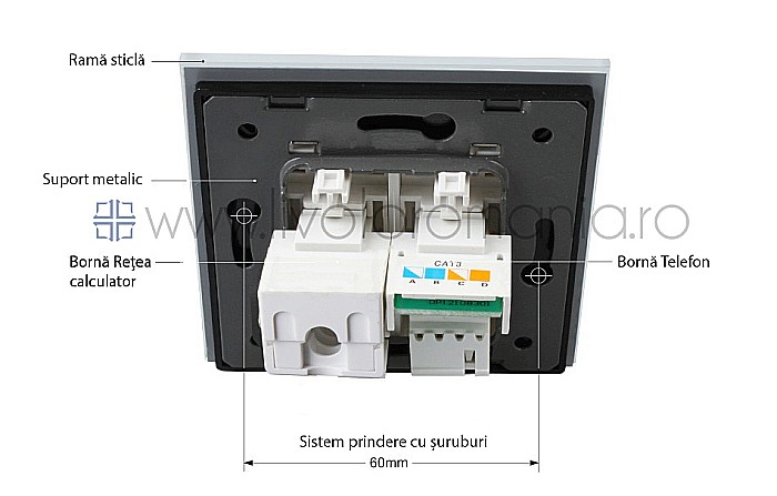 Priză dublă telefon + rețea calculator, RJ11+RJ45 negru [8]