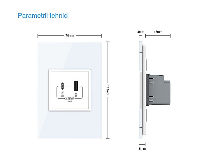 Modul priza dubla USB + USB tip C negru [12]