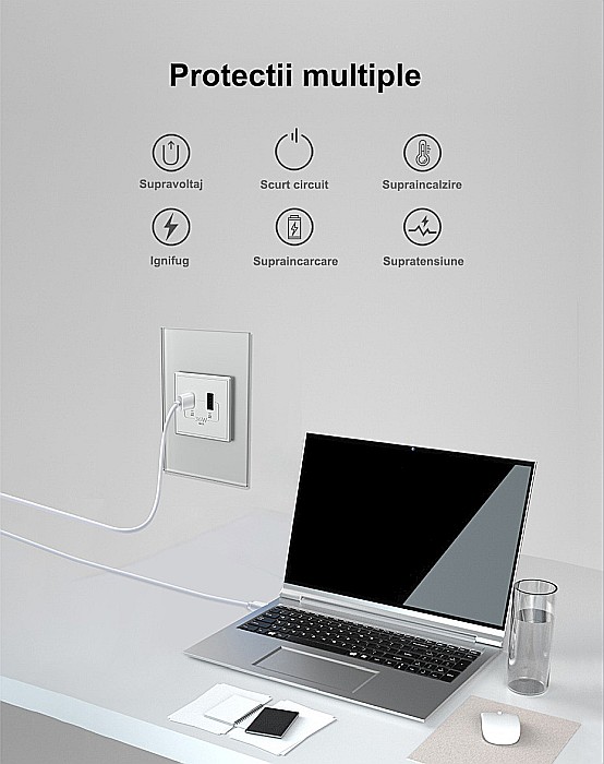 Modul priza dubla USB + USB tip C negru [6]