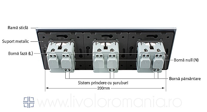 Priza Schuko Tripla, cu rama sticla auriu [8]