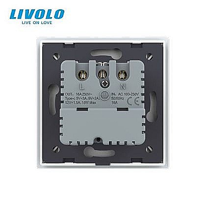 Priza simpla Schuko + slot USB Tip-C, Standard German 2M, cu rama sticla auriu [3]