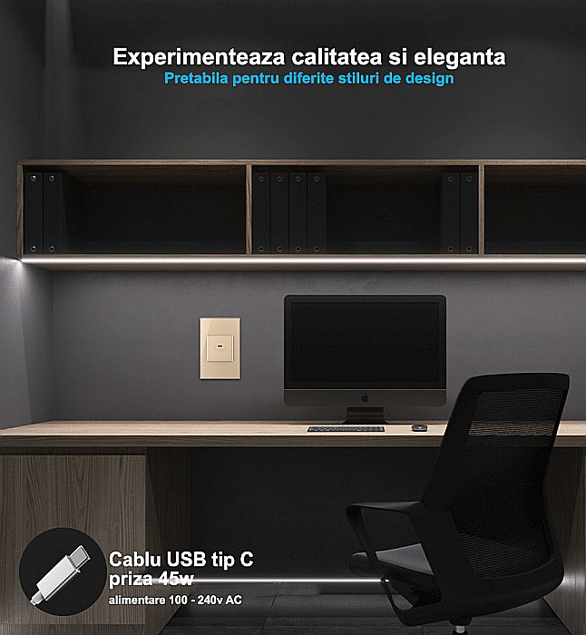Modul priza simpla USB tip C auriu [6]