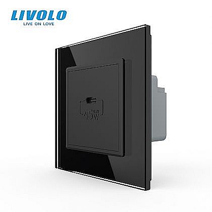 Priza simpla USB tip C, cu rama sticla negru [1]