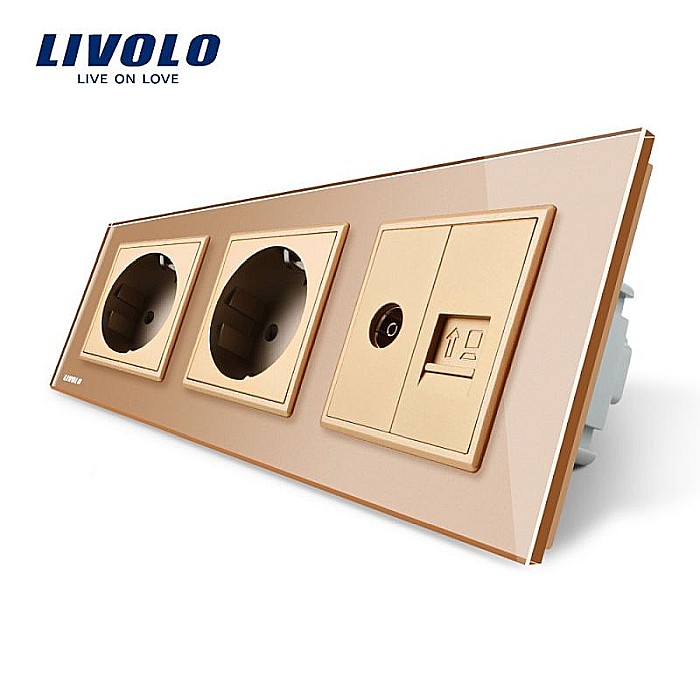 Priză triplă Schuko + Schuko + Tv-Calculator gri [1]