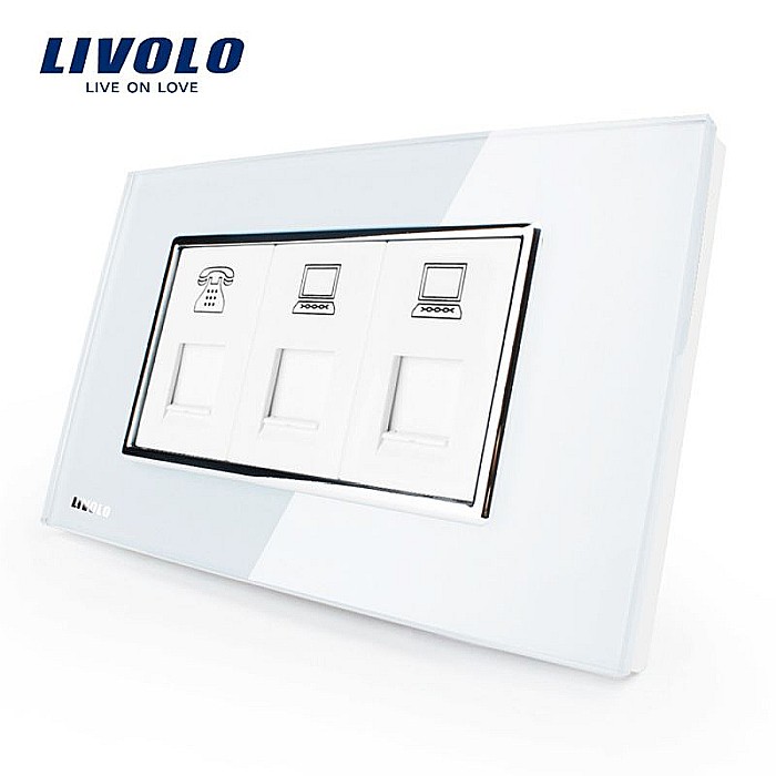 Priza tripla telefon + 2 x retea UTP alb [1]