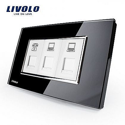 Priza tripla telefon + 2 x retea UTP negru [1]