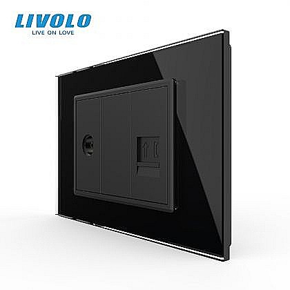 Priza TV + telefon 3M, TV+RJ11, cu rama sticla negru [1]