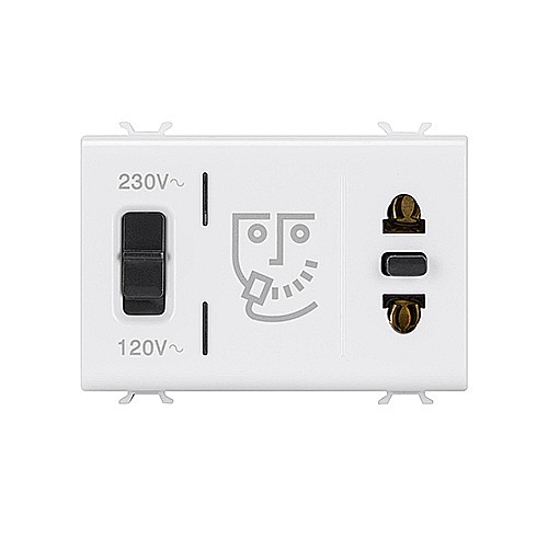 PRZ GW15331 Priza aparat ras EU/USA cu transformator 3 module CH/Alb Satin [1]