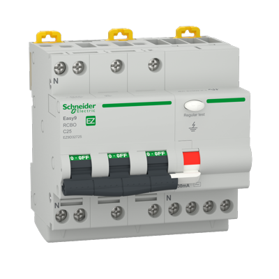 Siguranta diferentiala Schneider 25A 3P+N 30mA curba C tipAC 4,5kA RCBO Easy9 EZ9D32725 [1]