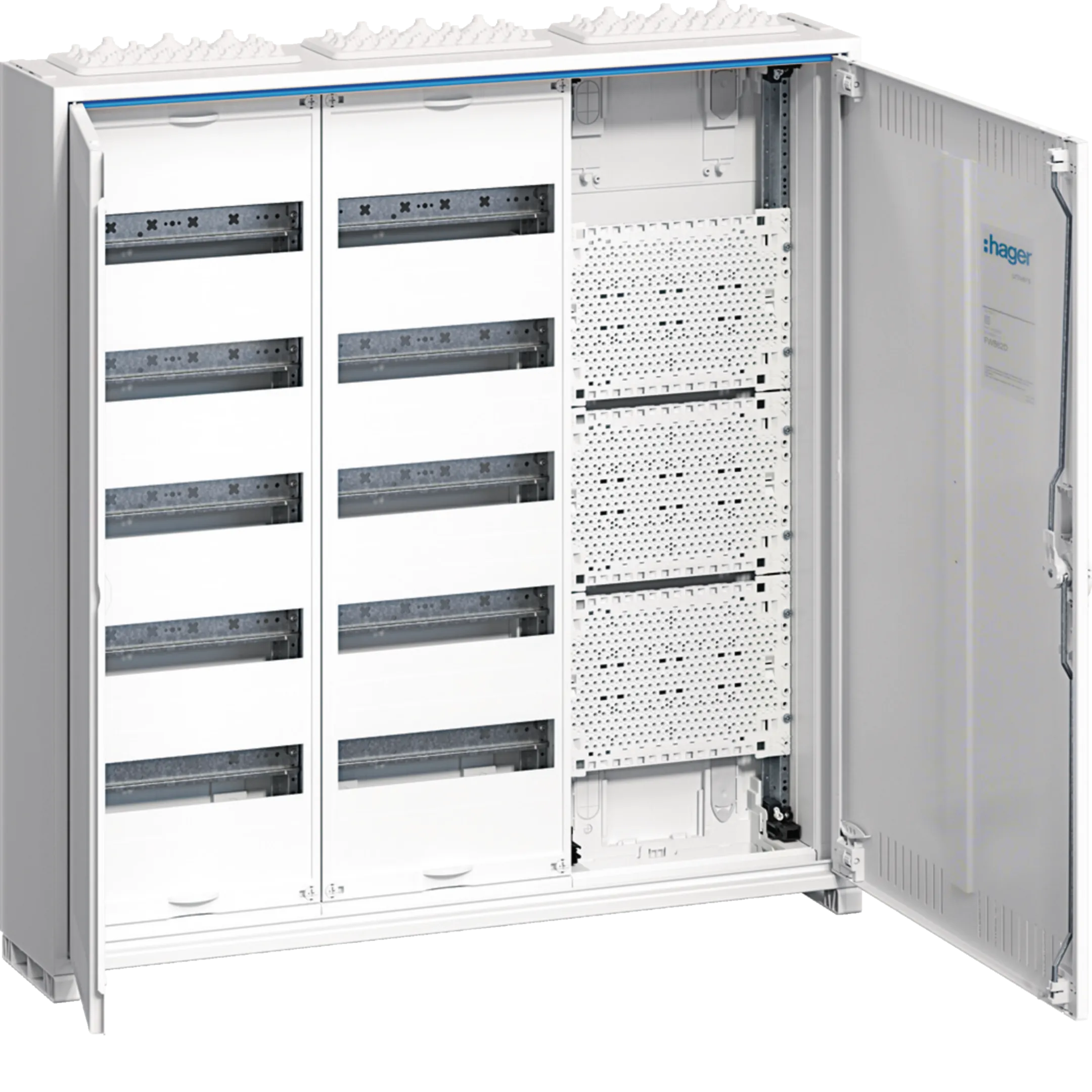 Tablou electric metalic, 12 module, 5X24, aplicat, Hager, Univers, IP31, cu sectie multimedia, FWB53K1 [1]