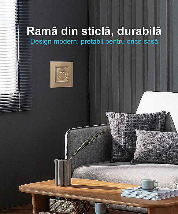Termostat cu fir pentru incalzire in pardoseala, afisaj electronic, cu touch-screen gri [5]