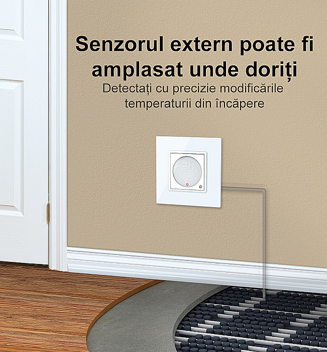 Termostat cu fir pentru incalzire in pardoseala, afisaj electronic, cu touch-screen gri [6]