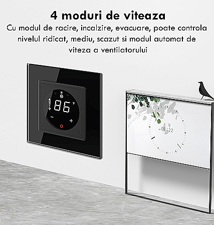 Controller pentru aer conditionat, cu rama sticla negru [6]