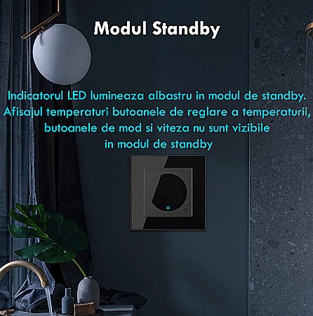 Controller pentru aer conditionat, cu rama sticla negru [10]