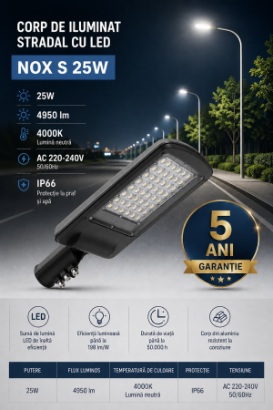 Corpuri de iluminat - Corp Iluminat Stradal LED NOX S 25W 4950lm 4000K