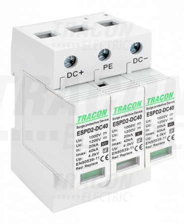 Materiale instalatii fotovoltaice - Descarcator de supratensiune pentru instalatii fotovoltaice T2 ESPD2-DC40-1000 TRACON