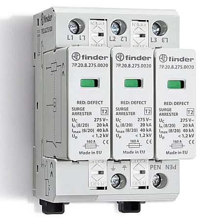 Descarcatoare supratensiune - Descarcator la supratensiune pentru instalatii fotovoltaice Finder, 3P, tip C, 1020VDC 7P.23.9.000.0015