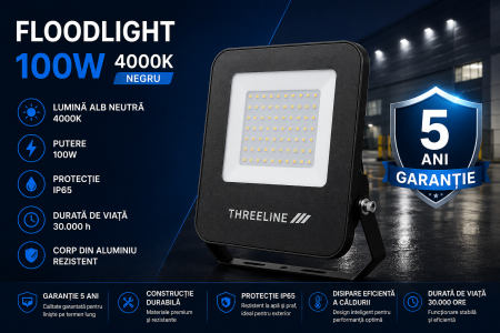 Corpuri de iluminat - Proiector LED Floodlight Black 100W 4000K