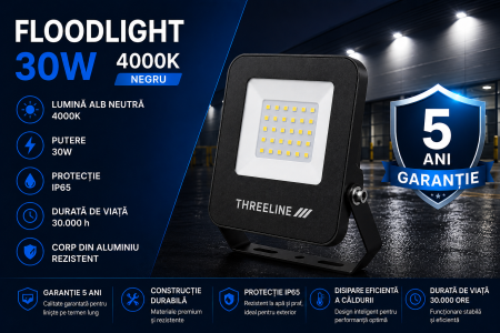 Proiector LED Floodlight Black 30W 4000K