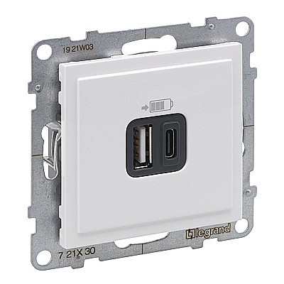 Prize si intrerupatoare - Incarc USB dublu, Tip A+C, alb Legrand New Suno