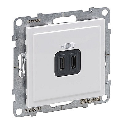 Prize si intrerupatoare - Incarc USB dublu, Tip C+C, alb Legrand New Suno