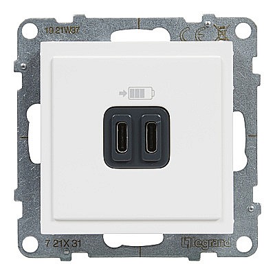 Incarc USB dublu, Tip C+C, alb Legrand New Suno [1]